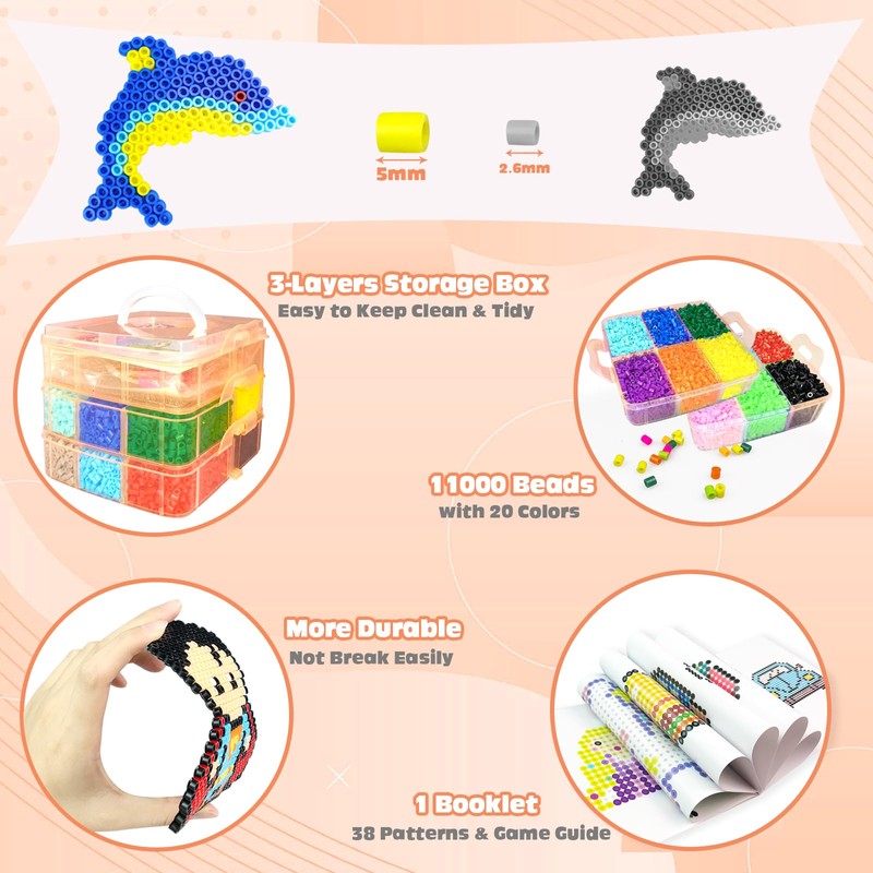 Ironing Beads Set, 20 Colours, 5 mm Ironing Beads with