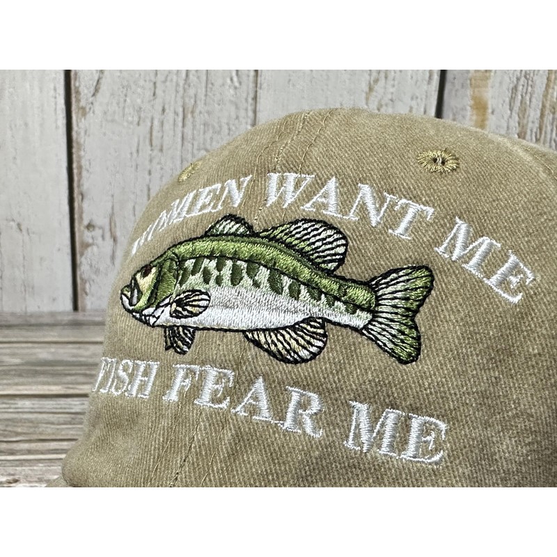Enodtter Fish Fear Me Women Want Me Hat, Washed Khaki