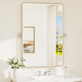 TETOTE Brushed Nickel Pivot Rectangle Bathroom Vanity Mirror 24 x 36 Tilt Beveled Mirror, Pivoting Metal Framed Bathroom Wall Mirror for Modern Farmhouse Decor, Horizontal/Vertical