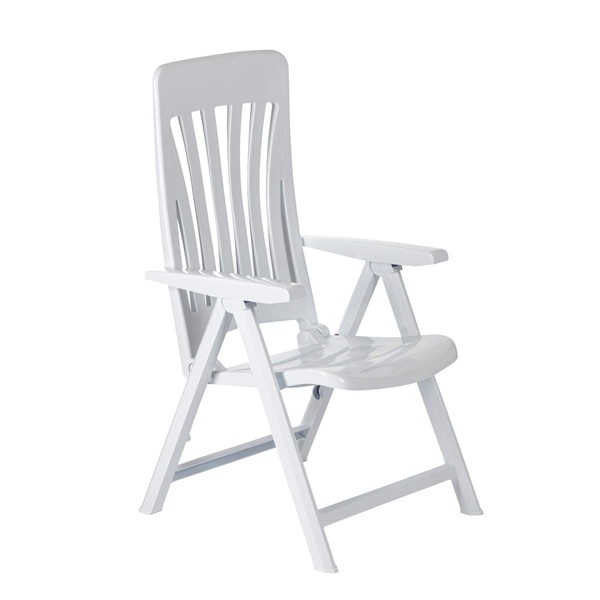 Resol 1x White Blanes Plastic Sun Lounger Garden Chair - Zero Gravity Folding & Reclining UV Resistant Outdoor Patio Deck Balcony Furniture One Seater Armchair