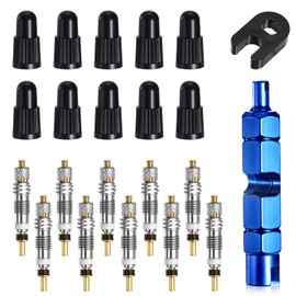 10PCS Presta Valve Core,Presta Valve Core Removal Tool,Tubeless Valves Cores Bike Bicycle Replacement, with 2 Plastic & Alloy Valves Cores Remover Dismantle Removal Tools & 10 Stem Caps