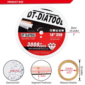 DT-DIATOOL 14 Inch Diamond Blade Metal Cutting Cut Off Wheel 14 x 1 for Steel Iron Rebar Metal Profiles Aluminum