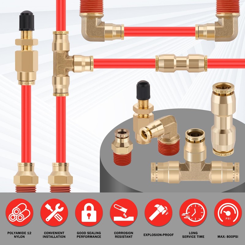 CheeMuii 76 PCS Brass DOT Air Line Fittings with 100FT