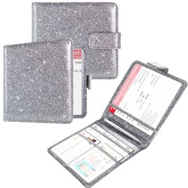 YAVIV Car Registration and Insurance Holder, Premium Leather Car Document Organizer Cool Car Accessories for Cards, Essential Document and Driver License, Gray Glitter