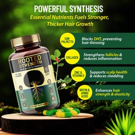 Rooted Strength Hair Growth Vitamins – Hair Vitamins for Black Women & Men with DHT Blocker & Collagen, Advanced Biotin for Hair Growth Women, 60 Capsules, 1-Month Supply, for Thicker, Stronger Hair