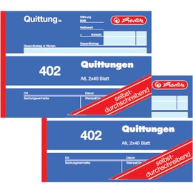 Herlitz Receipt Pad 402, Self-Copying, A6 Landscape, 2 x 40 Sheets (Pack of 2)