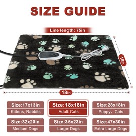 GOLOPET Cat Heating Pad 18x18 in Pet Heating Pad for Cats,Waterproof Outer Skin and Smart Thermostat Switch, Adjustable Heated Cat Bed, Adding Wire Rope Wires Cat Warming Pad with Plush Fabric Cover