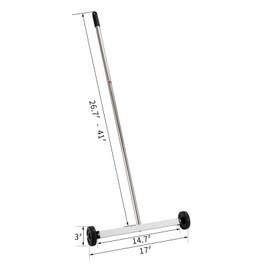 HARDK Magnet Pickup Sweeper Tools - 17 inch - Magnetic Pick Up Sweeper -10 Lbs - Yard Magnet with Telescoping Holder and Wheels to Pick Up Nails, Magnetic Sweeper for Construction,Lawn,Roofing