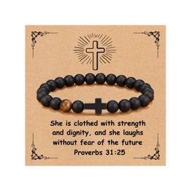 YOTHIWAD Christian Bracelet for Men Women,Natural Stone Bracelets with Inspirational Card Faith Cross Bracelet Birthday Christmas Gifts for Men Women