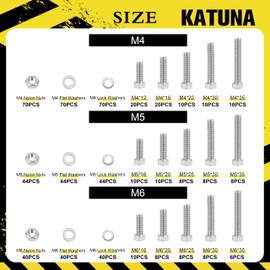 KATUNA 304 Stainless Steel 616-Piece Metric Bolt & Nut Assortment Kit: M4/M5/M6 & 15 Metric Sizes, Hex Head Cap Screws, Fully Threaded Bolts/Nuts with Flat & Spring Washers