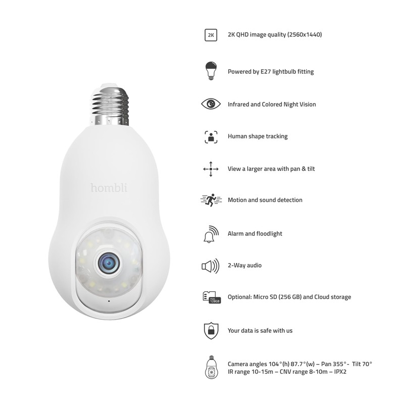 Hombli 2K QHD Outdoor Security Camera | E27 Bulb Socket