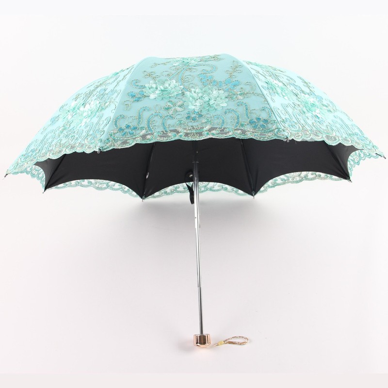 Honeystore Vintage Lace UV Sun Parasol Folding 3D Flower Embroidery