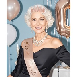 COCIDE 50th Birthday Sash for Women + 50th Crown for Women + Pearl Pin - 50 & Fabulous Sashes Tiara Hair Accessories Gifts Party Decorations & Favors (50th Sash&Tiara&Pin, Rose Gold, One Size)