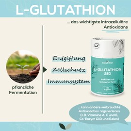 L-Glutathion reduziert | 250 mg pro Kapsel | 90 Kapseln | in aktiver Form | aus Fermentation | 98% Reinheit | gute Bioverfügbarkeit und Verträglichkeit | vegan | Papierverpackung