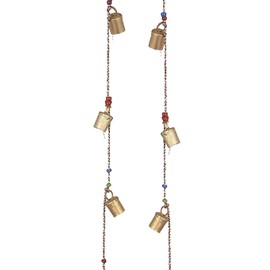 Set of 2 Rustic Vintage Bell for Home Decor Wall Decoration Garden - 5 Handmade Bells in a String with Beads. Wind Chime Bell Chime Cow Cat Cattle Bells Gifting