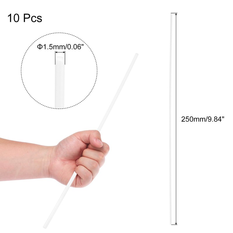 sourcing map 10 Pcs White Plastic Rods 1.5 x 250mm