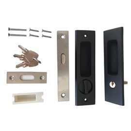 CCJH Privacy Pocket Door Lock Hardware with Key, Pocket Door Lock Handle Invisible Wooden Barn Door Latch, Interior Privacy Furniture Hardware Matte Black 1 Pack
