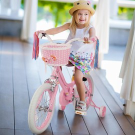 XJD Girls Bike for Toddlers and Kids Ages 2-12 Years Old,12 14 16 Inch Kids Bike with Training Wheels & Basket (16 Inch with Training Wheels, Light Pink)