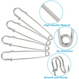 Rierdge 10 Pack Large Safety Pins, 4 Inch Heavy Duty Silver Safety Pins for Clothes, Blankets, Crafts