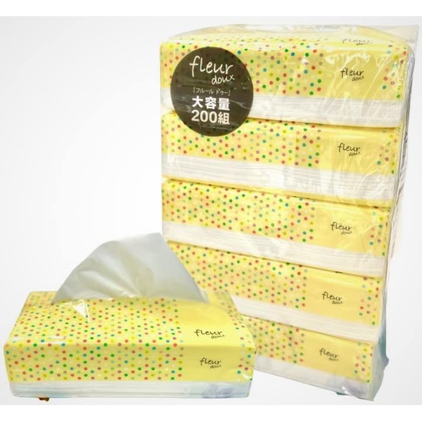 fleurdoux Soft Pack Tissue [200 Large Capacity / 5 Pieces x 16 Packs (80 Pieces)] (Yellow)
