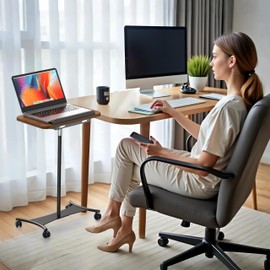 NAMON Rolling Laptop Stand, 2 in 1 Dual-use Floor & Desktop, Adjustable Height from 16.5" to 51",with 4 Silent Lockable Casters, Laptop Floor Stand Perfect for Home, Office, Study (Walnut Finish)