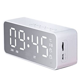 Bluetooth Speaker Alarm Clock Multifunction Electric Alarm Clocks Mirror Surface with Dual Alarms for Home Bedroom White