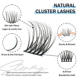 MH Wimpern Extensions Flauschig Cluster Lashes Super Soft Wispy Natürliches Aussehe Falsche Wimpern 7 Times 0.05 Superdünnes Band Easy DIY Lashes at Home (96PCS, 8-16mm, Stormy)