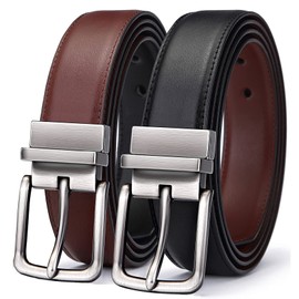BULLIANT Men's Leather Belt, Reversible Belt, 31 mm for Business Suit and Jeans Belt, One Belt Reversible, Two Colours, Black/Light Brown73