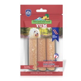 Himalayan Dog Chew Yak Cheese Dog Chews, Lactose Free & Grain Free, USA Made, For All Dog Breeds, Medium Density Cheese Chew, Resealable Pouch with 3 YUM Treats, Bacon Flavor