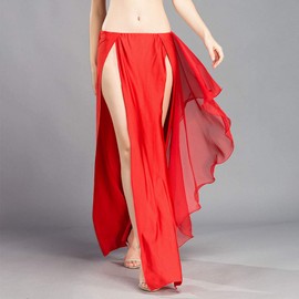 ROYAL SMEELA Chiffon Belly Dance Skirt Belly Dance Costume for Women Bellydance Dancing Skirts Slit Maxi Skirt One Size Red