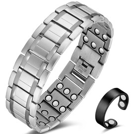 Cigmag Magnetic Bracelet for Men, Ultra Strong Titanium Steel Three Rows with Magnetic Ring Adjustable Tool and Gift Box (Silver)