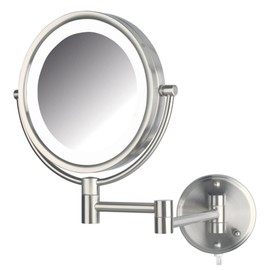 JERDON Wall-Mounted Vanity Mirror with Lights - Lighted Makeup Mirror with 8X Magnification & Nickel Finish - Plug in Model HL88NL