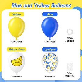 60pcs 12inch Blue and Yellow Balloons with Blue White Print Balloons