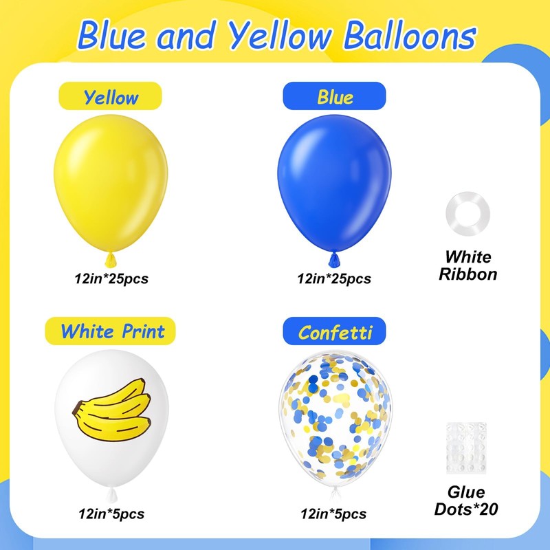 60pcs 12inch Blue and Yellow Balloons with Blue White Print