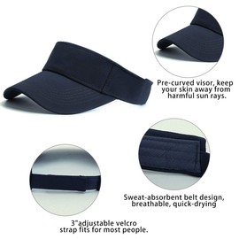 BLURBE Sun Visor Cap - Women Ponytail Baseball Cap, Sport Outdoor Plain Visor Cap, Adjustable Twill Golf Tennis Visor Hats for Men Navy