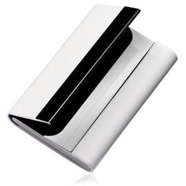 MALFY Business Card Holder, Card Case, Stainless Steel, Titanium Black, PU Leather, Magnetic Closure, Holds 30 Cards, Thin Business Cards, Unisex, 6 Colors (White)