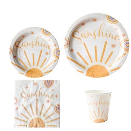 60PCS Boho sunshine birthday party supplies first trip around the sun party, sunshine plates, napkins and cups set, serves 10