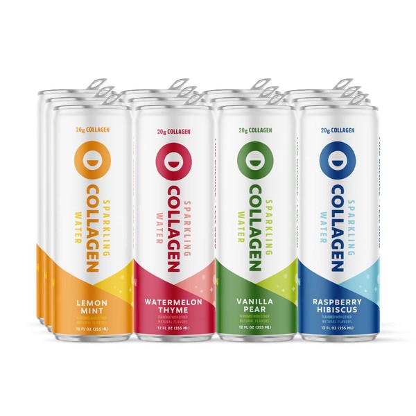 Circle Sparkling Collagen Water Variety 12-Pack. Refreshing Infused sparkling water Drink With Collagen Peptides. 20g Of Collagen Peptide Protein, Low Sugar, Keto Friendly