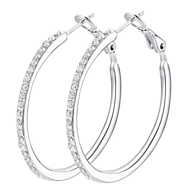 Silver Hoop Earrings, Rhinestone CZ Cubic Zirconia Hoops Fashion Jewelry White Gold Plated Hoop Earrings for Women Gift
