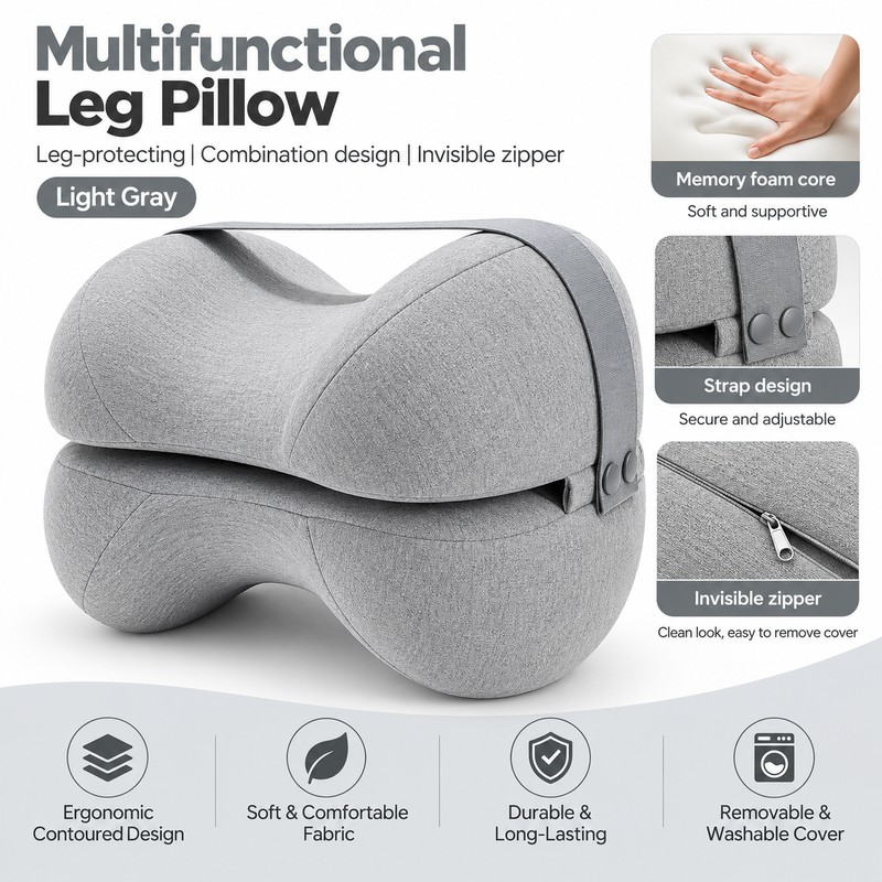 Contoured Memory Foam Knee Pillow for Side Sleeping – Cooling