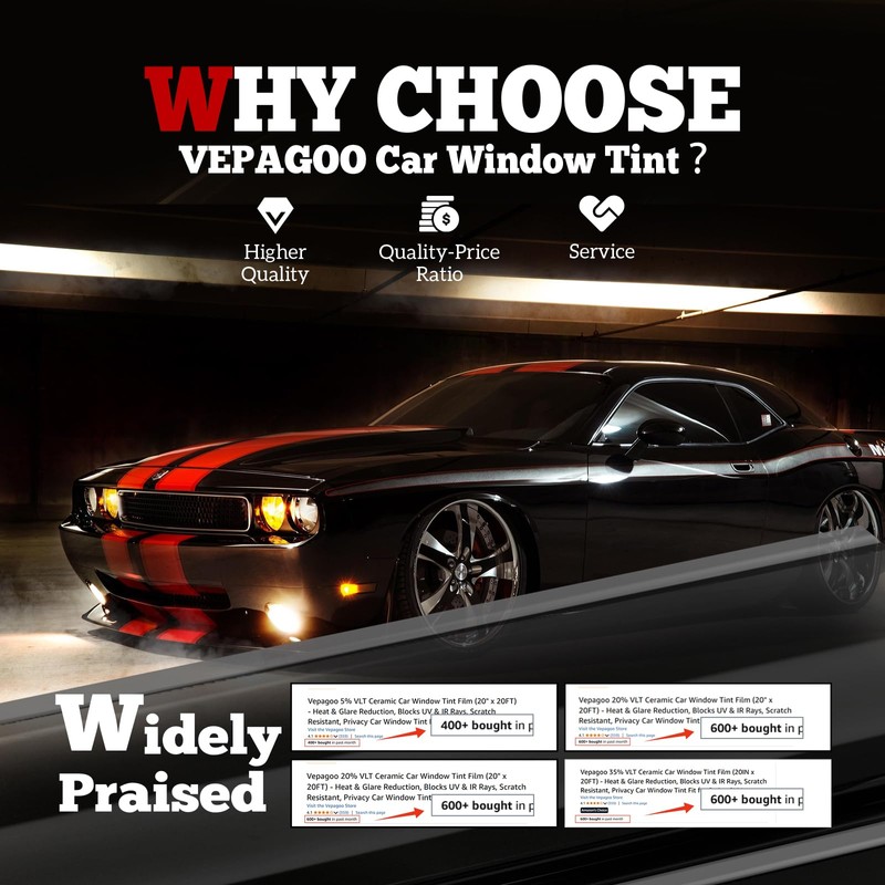 Vepagoo 15% VLT Ceramic Car Window Tint Film (40" x