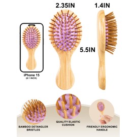 Mini Hair Brush, Sofmild Bamboo Detangling Travel Hair Brush for Women Girls Kids Wet Dry Curly All Hair Types, Mini Small Detangler Brush for Purse, Car, Travel Bag Essentials
