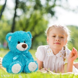 WENMOTDY Super Color Teddy Bear Stuffed Animals Plush Toy for Children Girlfriend Family Congratulations Baby Shower Birthday Blue 14 inch