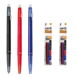 Pilot FriXion Ball Slim 038 Retractable Erasable Gel Ink Pen, Extra Fine Point 0.38mm, Black/Blue/Red Inks, 3 Pens & 6 Refills Value Set