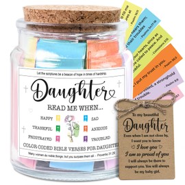 NewEleven Daughter Birthday Gifts - Mothers Day Gifts For Daughter, Daughters In Law - Daughters Birthday Gift Ideas From Mom, Dad - Decorative Glass Scripture Jar With 92 Bible Verse