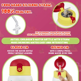 Autsel Children's Stainless Steel Water Bottle with Straw, Insulated Children's Bottle, BPA-Free, Metal Water Bottle, Children Boys / Girls for Nursery, School