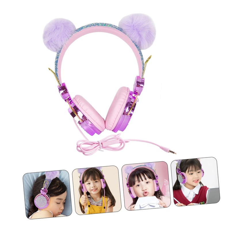 TEHAUX Rhinestone Headphones with Fuzzy Ball Design Over Ear Headset
