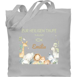 Geschenk mit Namen personalisiert by Shirtracer - Cotton Bag - For Holy Baptism | Christening Present | Christening Gift | Christening Task | Keepsake for Christening | Baptism Souvenir, 2 Light Grey