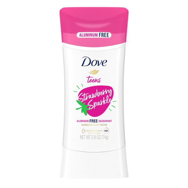 Dove Teens Deodorant Stick Strawberry Sparkle, for gentle underarm care,