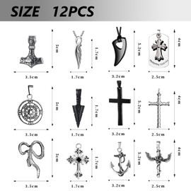 ywevyezc 12/24PCS Cross Necklace for Men Silver Chain Jewelry Set Stainless Steel Cross Pendant Goth Necklace for Boys 16-24 inches Chain